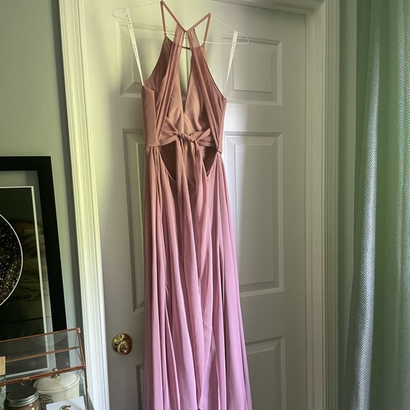 AZAZIE EVALLEEN A-Line Pleated Chiffon Floor-Length Dress Dusty Rose size 2 - Picture 6 of 11